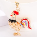 Porte-clés coq doré avec pierres œil de chat, strass et détails en émail coloré - Coq (3720)