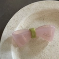 Französische rosa Acetat-Schleifen-Haarklammer mit grünem Akzent und Logo - 4# Transparent Rosa Schleife Haarspange