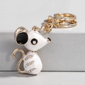 Porte-clés signe du rat blanc perle avec détails dorés et cristaux brillants - Souris Blanche (5360)
