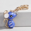 Porte-clés souris dorée avec émail bleu foncé et strass blancs étincelants - Souris Bleue (5360)