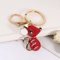 Porte-clés créatif rat du zodiaque rouge avec strass et finition en métal doré - Souris Rouge (5360)