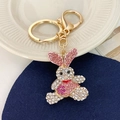 Simpatico portachiavi a forma di coniglio con strass rosa e cuore dorato - Rosa-4090