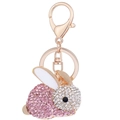 Portachiavi a coniglio con strass rosa e bianchi e chiusura a moschettone dorata - Rosa-4618