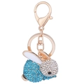 Portachiavi con coniglio in cristallo blu scintillante con finiture in oro rosa - Blu-4618