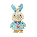 Portachiavi a coniglio dorato con strass azzurri e motivi floreali per borse - Blu-6173