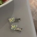 Set of two silver butterfly hair clips with iridescent yellow faceted crystals and pearls - Iridescent Butterfly Style / Silver