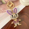 Portachiavi con coniglio carino, strass viola e lega dorata per decorazione - Viola-6170