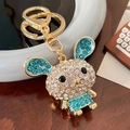 Portachiavi con coniglio dorato con strass blu e trasparenti scintillanti per borsa - Blu-6161