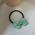 Creamy green resin bow hair tie with high elastic black rubber band for women - Transparent Green Bowknot