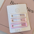 Lot de trois barrettes rectangulaires mates dégradé rose sur carte à pois dorés - Set de Pinces BB Carré Rose