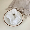 White pleated fabric scrunchie with textured flower pattern in elegant Korean style - White Pleated