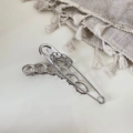 Molla per capelli in metallo argento con design a spilla da balia e catena - Stile Catena a Spilla da Balia (14# Silver 6-Loop Claw with Pin)