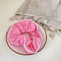 Pink floral scrunchie with white piping edge in a ceramic dish, elegant hair accessory - White Edged Pink