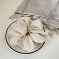 Chic cream white scrunchie with seersucker texture in a ceramic dish display - Off-white Textured Gauze