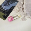 Sweet cream-colored BB hair clip featuring a pink 3D heart and golden Handmade plate - White Pink Heart