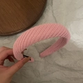 Pink chunky knitted headband with sponge padding and textured fabric for women - Pink