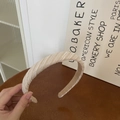 Minimalist beige plaid fabric sponge headband with elegant woven texture for women - Coffee White Diagonal Stripe Style