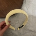 Pale yellow knitted headband with handmade label and soft thick padded texture for women - Yellow