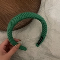 Grass green knitted headband with wide brim and handmade label for autumn winter styling - Green
