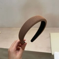 Detail of brown twill padded headband showing soft fabric texture and inner non-slip lining - Khaki