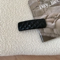 Detail of black quilted faux leather hair clip with classic stitched diamond pattern - Black Leather BB Clip