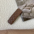 French vintage brown quilted leather hair clip for women with elegant rhombic texture - Coffee Leather BB Clip