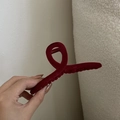 Detail of red velvet hair claw clip showing soft texture and sturdy crisscross design - Large Claw Clip / Burgundy