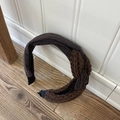 Retro gedraaide haarband in donker chocolade breisel en ribfluweel voor dames - Khaki Gesplitste Stijl (2#卡其麻花)