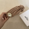 Serre-tête vintage en tweed pour femme avec bandeau large marron et détail en strass brillant - Serre-tête Café