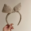 Chic knit large bow headband in beige wool, soft autumn winter hair accessory for women - Gray Bowknot (2#)