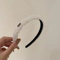 Detail of white tweed headband with gold metal accent and non-slip black velvet lining - White Plaid (5#) / White and White Plaid