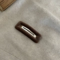 Detail of dark brown velvet rectangle BB hair clip on a soft beige knitted texture - Coffee Rectangle Flocking Hair Clip