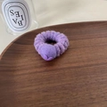 Purple handmade knit telephone wire hair tie with wool ball and heart charm detail - Purple Hair Tie Purple Heart