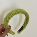 Grass green fluffy knit headband with sponge padding and handmade woven label - Green