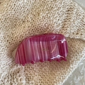 Detail of pink acetate shark hair claw with France Handmade gold text and striped texture - Pink Shell Claw Clip
