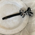 Handgemaakte acetaat 3D strik haarclip in zwart en marmer op keramisch bord - Zwart-wit Marmeren Strik (3#)
