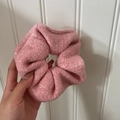 Pink and white tweed scrunchie for women made of textured fabric with a stylish fluffy design - Pink Hair Ring