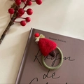 Christmas handmade felt Santa hat hair scrunchie with red bow on vintage book - Hair Tie / Christmas Bells Style