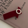 Elegante fermaglio per capelli in velluto rosso scuro con ornamento in strass - Rosso Quadrato Tondo Cristallo (4#)