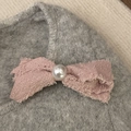 Pinza para el pelo de tweed con perla sintética y bordes deshilachados para peinado de mujer - Rosa Loto