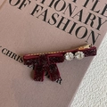 Barrette à cheveux élégante en velours bordeaux avec strass sur un fond de livre vintage - 7# Pince à Cheveux Nœud Bourgogne
