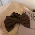 Oversized dark brown satin scrunchie with large bow for women stylish hair accessory - Coffee