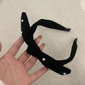 Cerchietto in velluto francese con perle e elegante fiocco vintage da donna - Nero