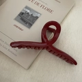 Detail of elegant wine red glossy hair claw clip on soft cream fabric background - 2# Red Twisted Claw Clip