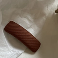Deep brown rectangular hair clip with twill weave leather texture on white paper background - 2# Khaki Twill