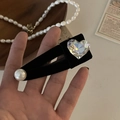 Französische Retro-Haarspange aus schwarzem Samt mit Kristallherz und eleganter Perle - 1# Weißes Herz Strass Dreieck BB Clip