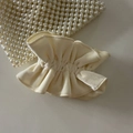 Elegant cream velvet scrunchie with ruffled edges and soft texture for women hair - Cream Pleated Style
