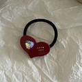 Close-up of red heart hair tie with faceted crystal and France Handmade gold lettering - 5# Red Heart Hair Tie