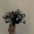 French organza flower hair claw clip with black floral print and sparkling rhinestone - Cream Floral Bow (1#)