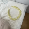 Diadema vintage francesa de satén plisado amarillo pálido para mujeres - Amarillo